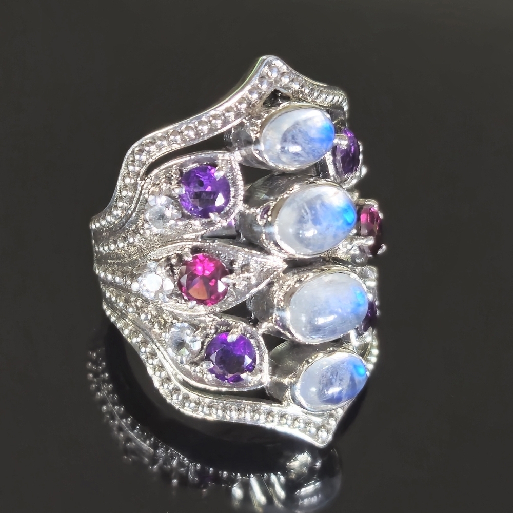 NICKY BUTLER 925 Sterling Silver Designer Amethyst Rhodolite Moonstone Ring NWT